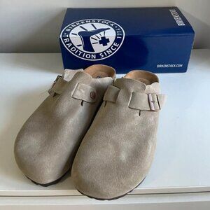 Birkenstock Boston Clog Suede Sandal Taupe